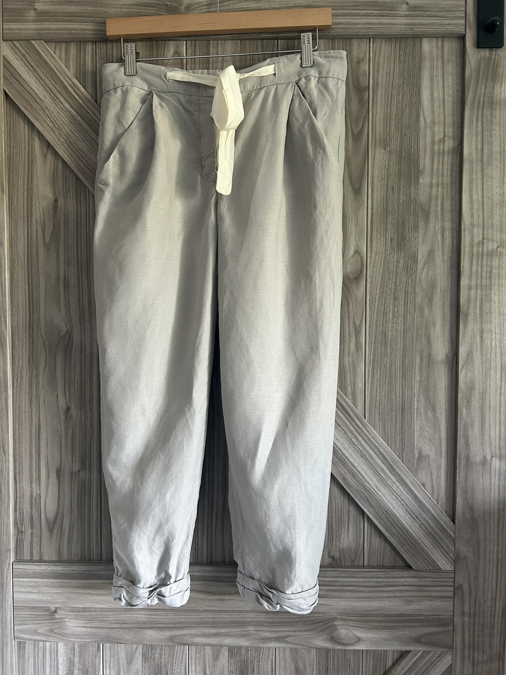 Aritzia Wilfred Allant Linen Lyocell Blend Cropped Pleated Pants Grey Size 4